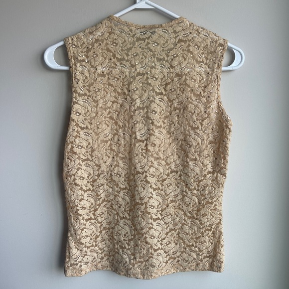 Vintage M Studio Lace Sleeveless Gold Top Medium - Picture 4 of 4